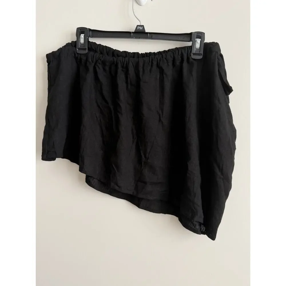 Crescent Black Linen Blend Asymmetric Wrap Mini Skirt NWT Medium